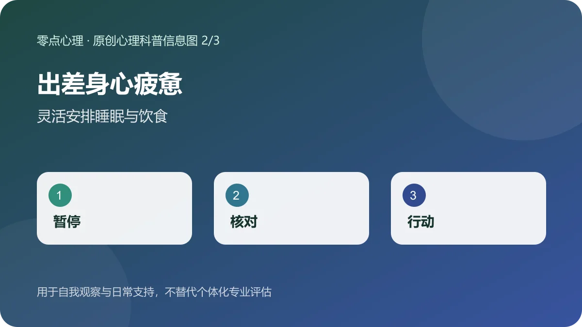 出差身心疲惫:灵活安排睡眠与饮食信息图